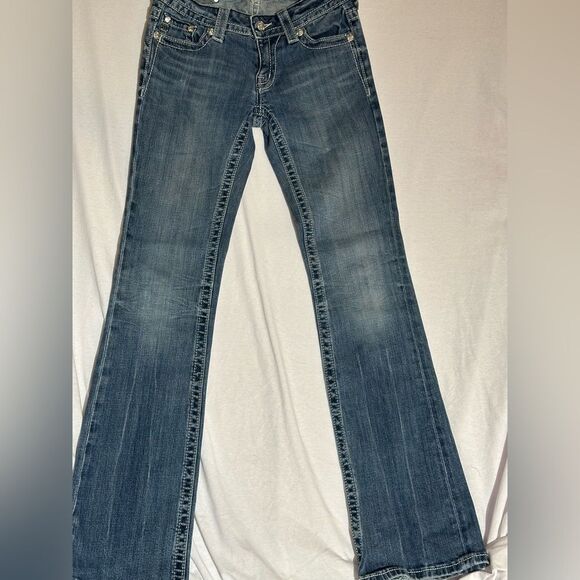 Miss Me Bootcut Jeans Sequoia Rhinestone Stretch Fleur de Lis Size 27 - Picture 9 of 12